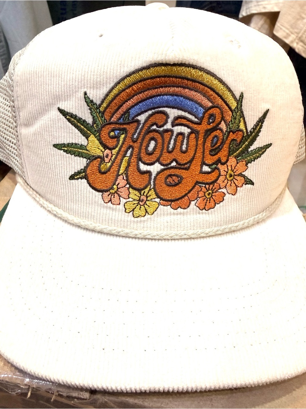 Howler Brothers - White Corduroy Retro Rainbow & Floral Design - NWOT
